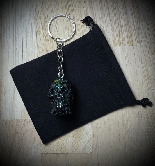 Black Multi Colour Fleck Skull Resin Keyring