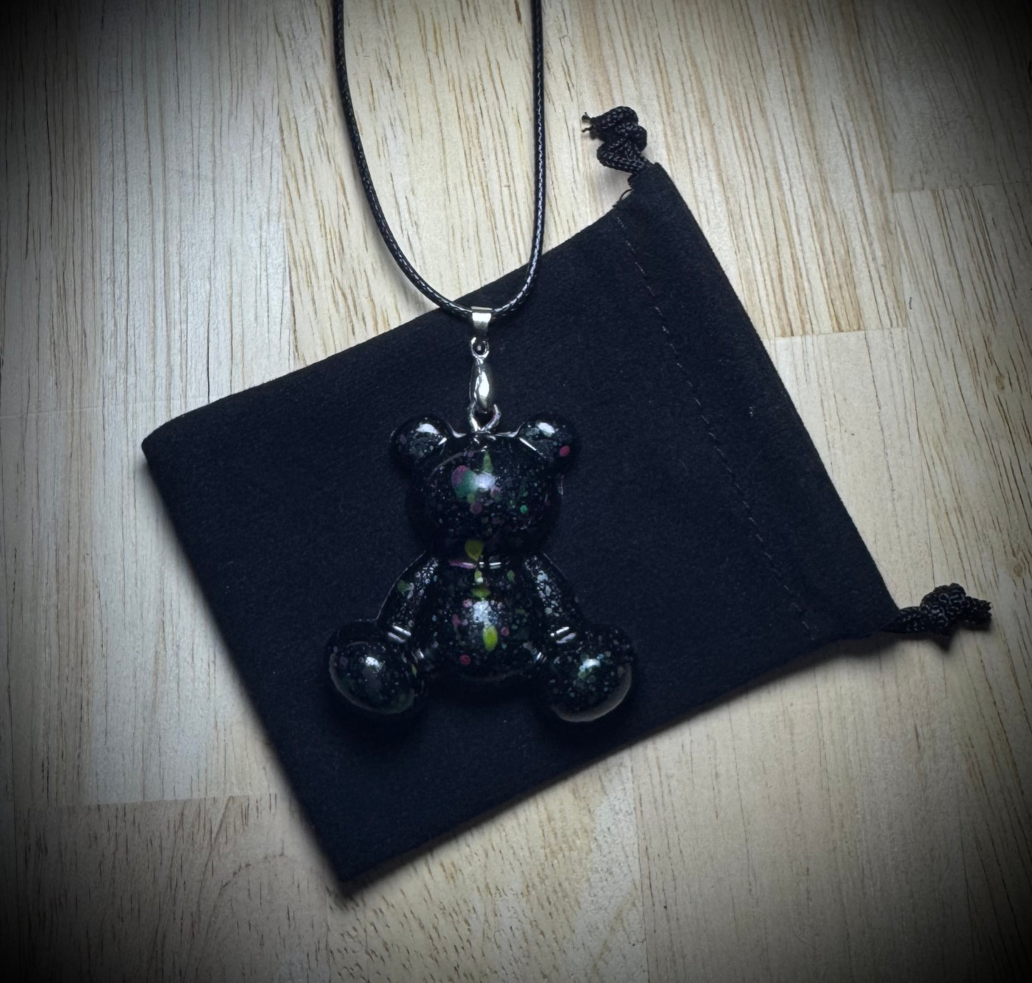 Black Multi Colour Fleck Resin Cling Buddy Necklace