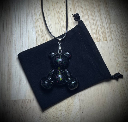 Black Multi Colour Fleck Resin Cling Buddy Necklace