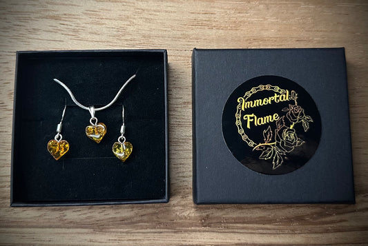 Hand Carver Baltic Amber Sterling Silver Necklace and Earring set