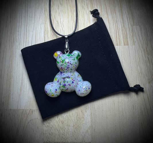 White Multi Colour Fleck Resin Cling Buddy Necklace