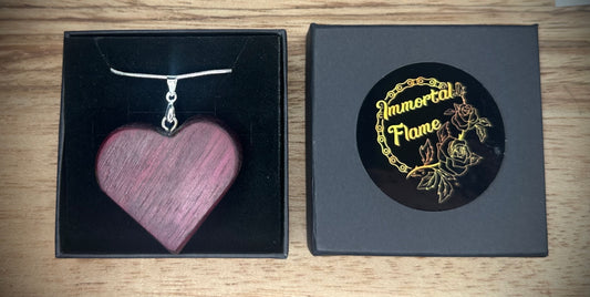 Purple Heart Hand Caved Wood Heart Sterling Silver Necklace