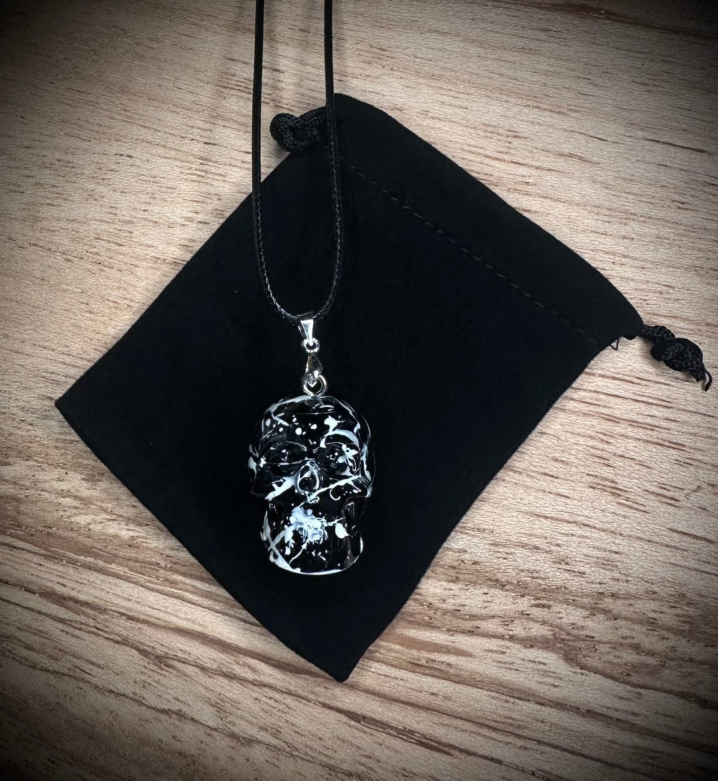 Black and White Splash Skull Necklace