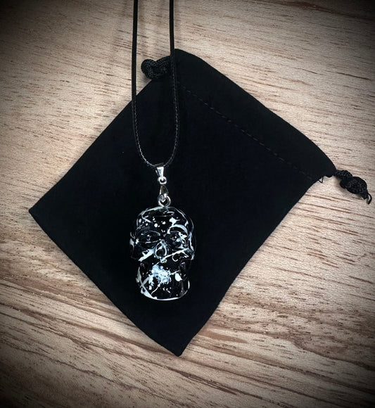 Black and White Splash Skull Necklace