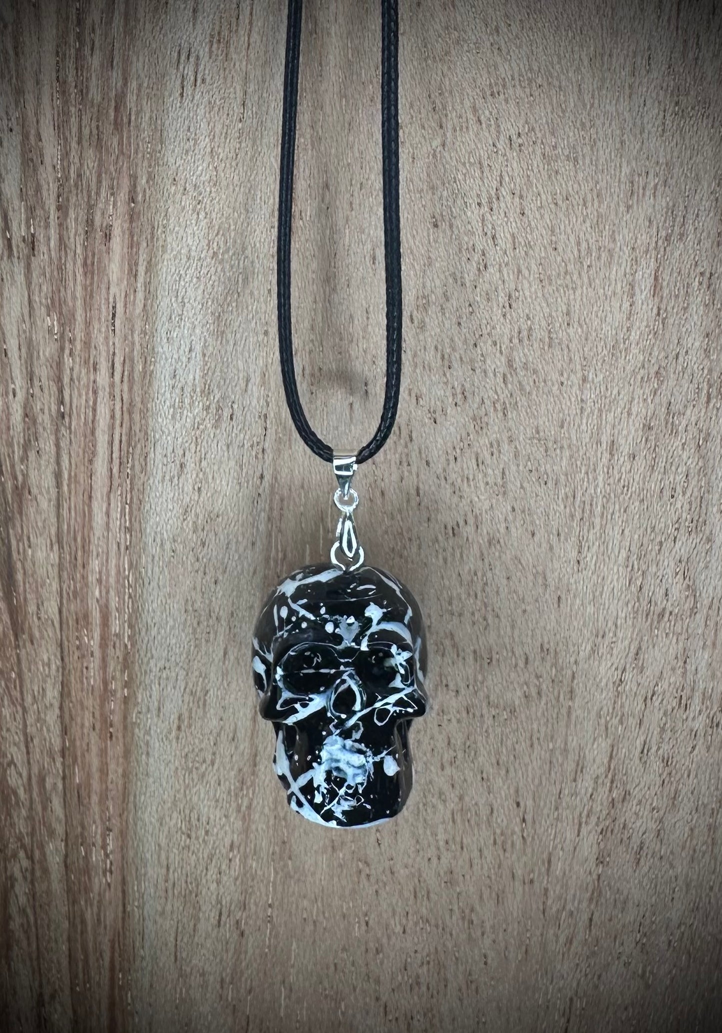 Black and White Splash Skull Necklace