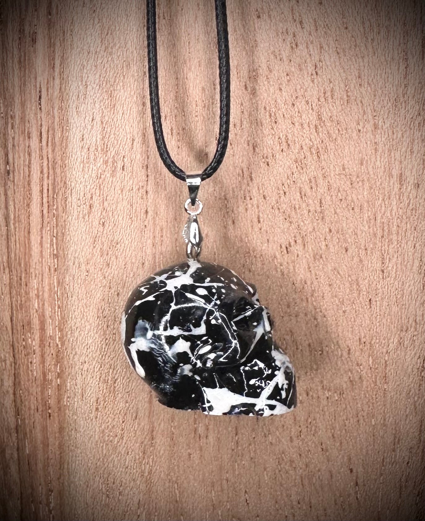 Black and White Splash Skull Necklace