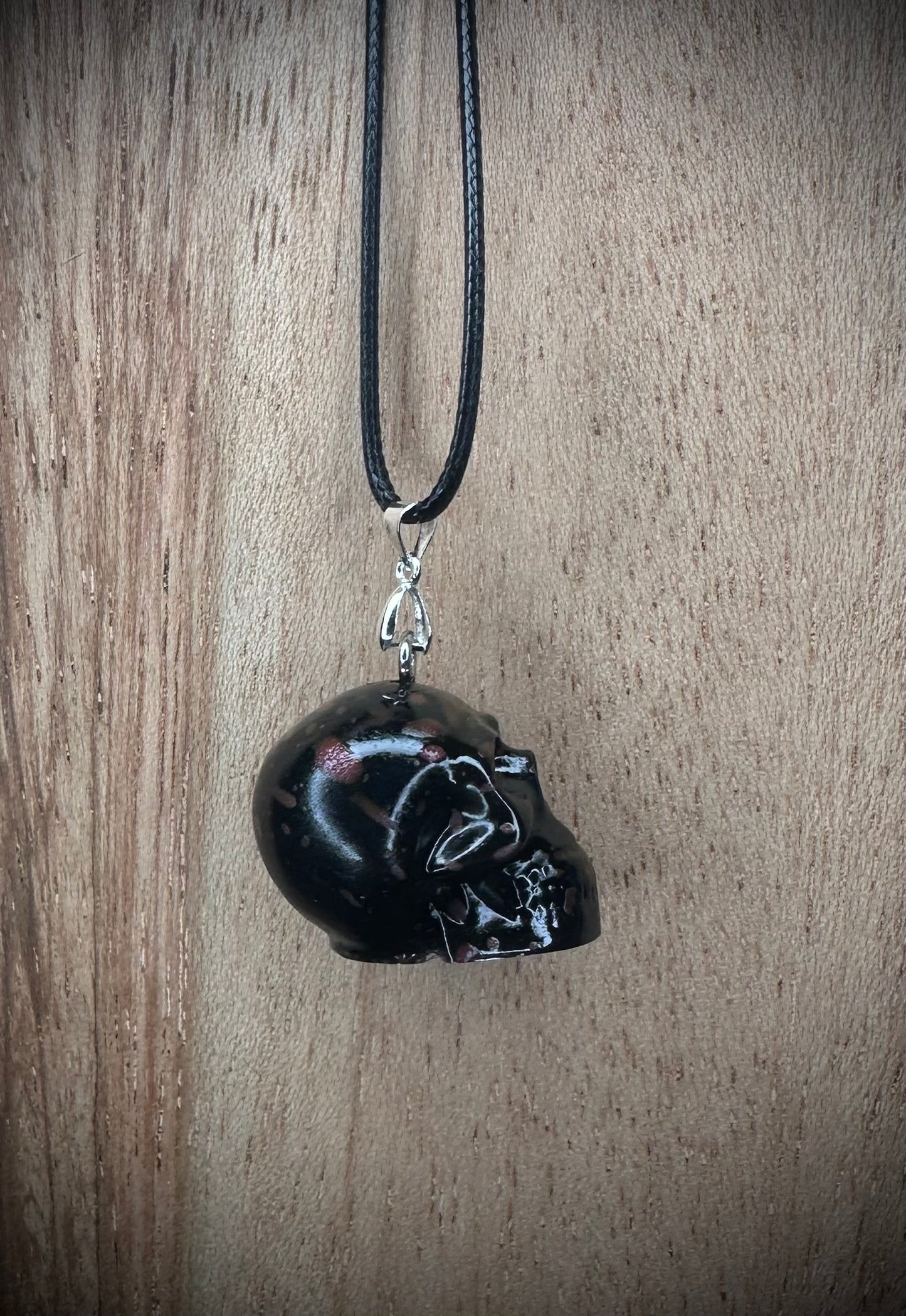 Black and Violet Splash Skull Necklace