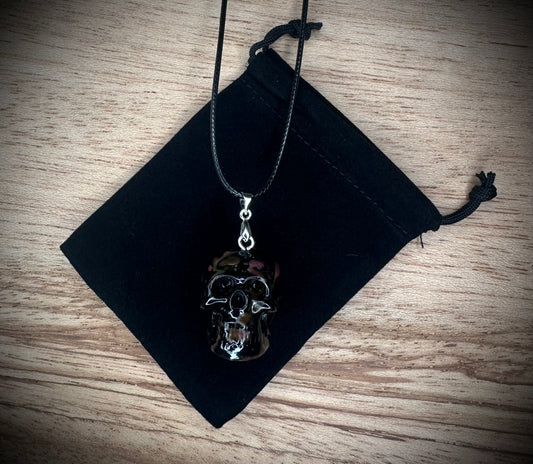 Black and Violet Splash Skull Necklace